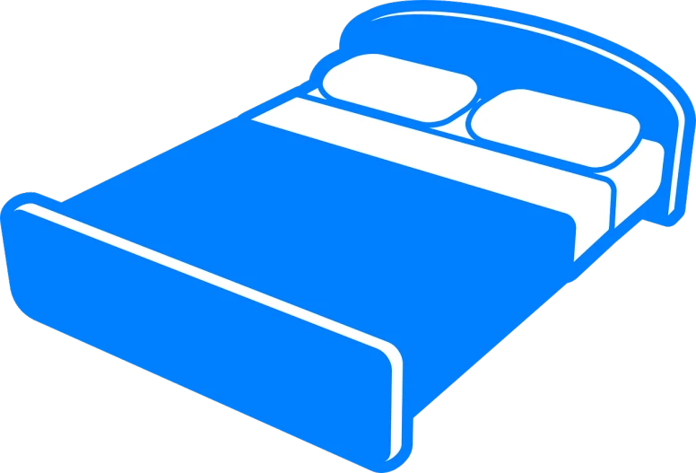 a blue bed with two pillows on top of it, an illustration of, pixabay, blue-black, flat cel shaded, top angle, late night