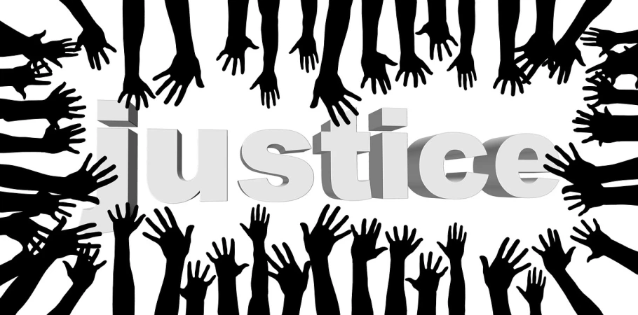 a group of people raising their hands in a circle, trending on pixabay, stuckism, justice, banner, injured, jail