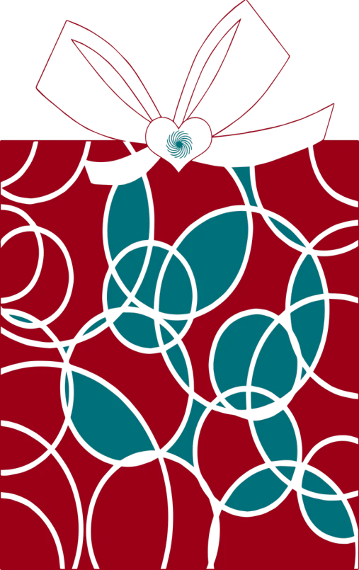a red and blue gift box with a bow, an abstract drawing, inspired by Georges Lemmen, deviantart, art nouveau, red and teal color scheme, hi resolution, crimson - black color scheme, circles