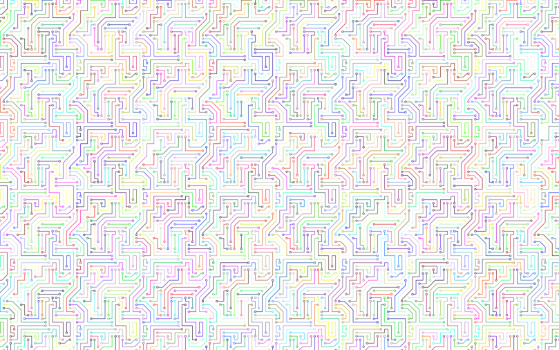 a lot of different colored lines on a black background, inspired by Eduardo Paolozzi, reddit, generative art, tileable, many pipes, hedgemaze, bright colors highly detailed