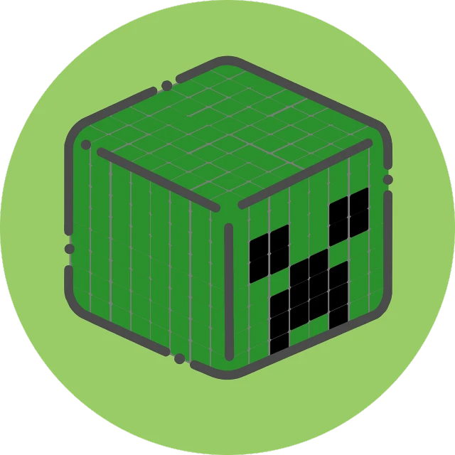a green cube with black squares on it, pixel art, discord profile picture, circular, building, cryptidcore
