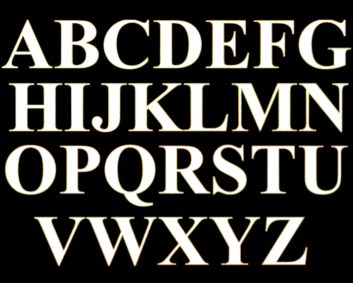 a close up of a font on a black background, a stipple, inspired by Zsolt Bodoni, shutterstock, black and yellow colors, intricate illuminated lines, full - view, alphabet soup