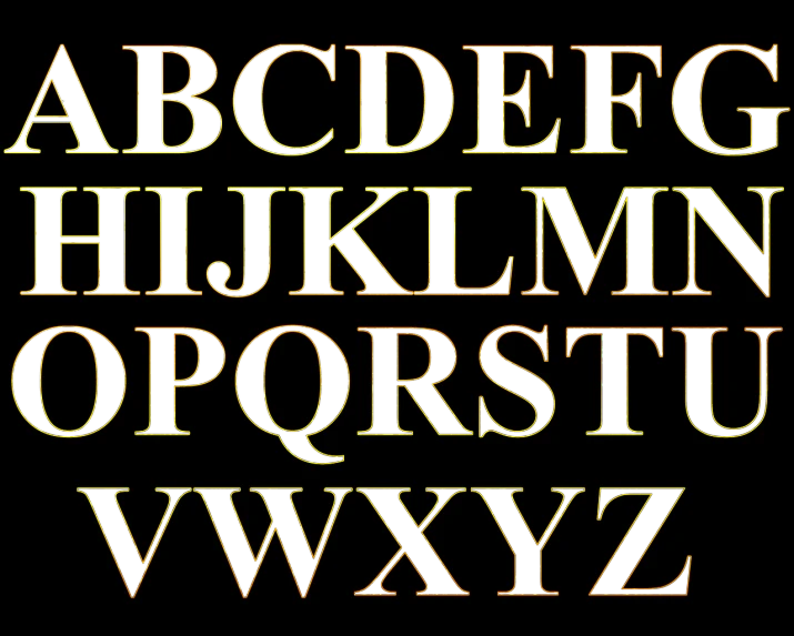 a close up of a font on a black background, a stipple, inspired by Zsolt Bodoni, shutterstock, black and yellow colors, intricate illuminated lines, full - view, alphabet soup