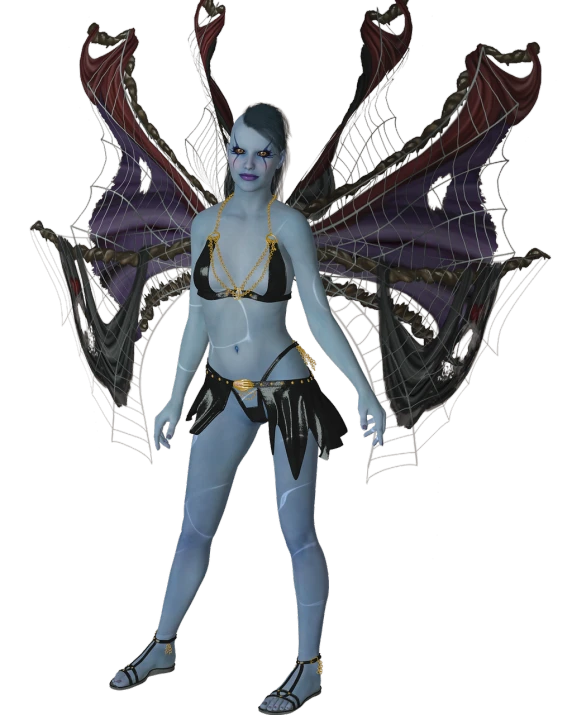 a close up of a person wearing a costume, a raytraced image, inspired by Anne Stokes, zbrush central contest winner, evil fairies, full body picture, she has pale blue skin!!!, body meshes