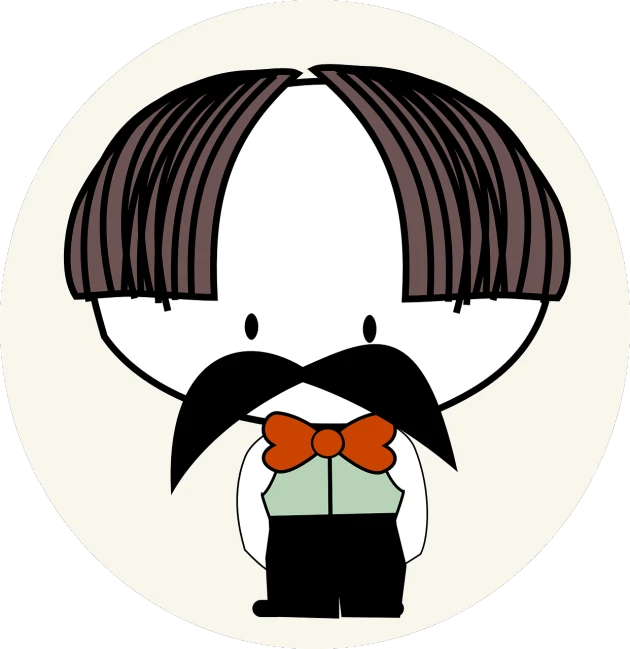 a man with a mustache and a bow tie, inspired by Miyamoto, mingei, hipster hair fringe, cartoonish cute, tiny waist, uncle aloysius