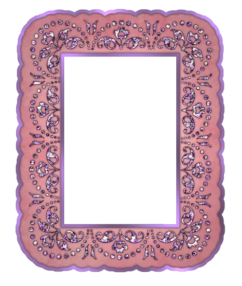 a pink picture frame on a black background, a digital rendering, inspired by Melozzo da Forlì, flickr, art nouveau, purple crystal inlays, vintage - w 1 0 2 4, ornate with diamonds, dull pink background