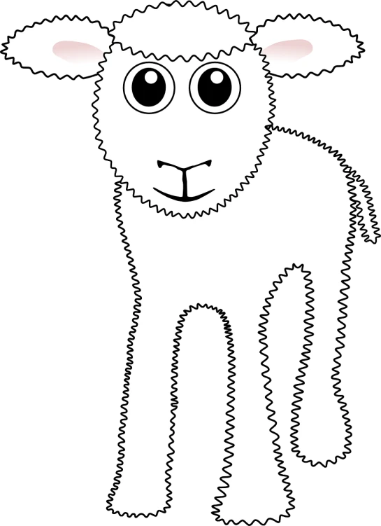 a drawing of a sheep with big eyes, lineart, inspired by Masamitsu Ōta, trending on pixabay, ascii art, coloring book outline, !!! very coherent!!! vector art, full length photo, very very small goat