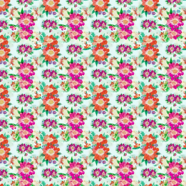 a pattern of colorful flowers on a white background, inspired by Marie Bashkirtseff, shutterstock, maximalism, pink and teal and orange, stereogram, floral clothes ”, colorful”