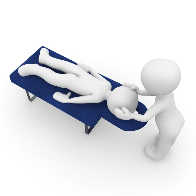 a person standing next to a person laying on a bed, by Kurt Roesch, pixabay, medical depiction, isolated on white background, 3 d animation, lying on back
