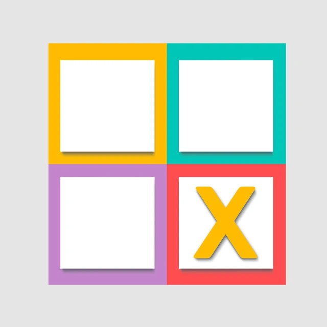 a picture of a tic - tac - toe game on a gray background, a picture, context art, icon pack, colorful palette illustration, square pictureframes, lavander and yellow color scheme