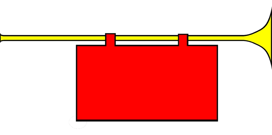a red box with a yellow horn sticking out of it, a screenshot, inspired by Patrick Caulfield, polycount, de stijl, wide long view, red carpet, black border, side elevation