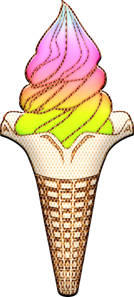 a colorful ice cream cone on a black background, a digital rendering, pop art, ((oversaturated)), imvu, avacado dream, gauze