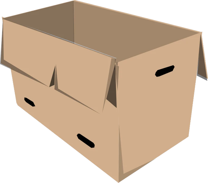 a cardboard box on a black background, concept art, by Tom Carapic, pixabay, mingei, modern simplified vector art, furniture overturned, stew, archive material