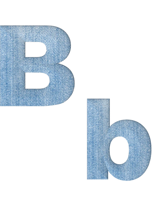 a close up of the letters b and b on a black background, a digital rendering, double denim, full body shot close up, borders, big size
