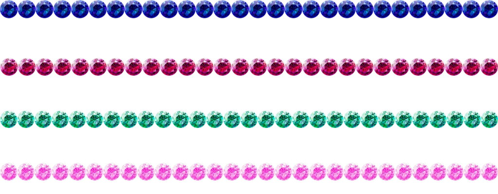 a row of multicolored beads on a black background, a digital rendering, by Brenda Chamberlain, deviantart, vaporwave textures, diamond, rubies, blue black pink