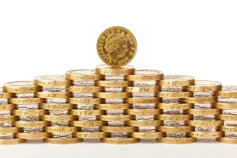 a pile of coins sitting on top of each other, a stock photo, by Alison Watt, ornate gold, britain, oasis infront, 2 4 mp