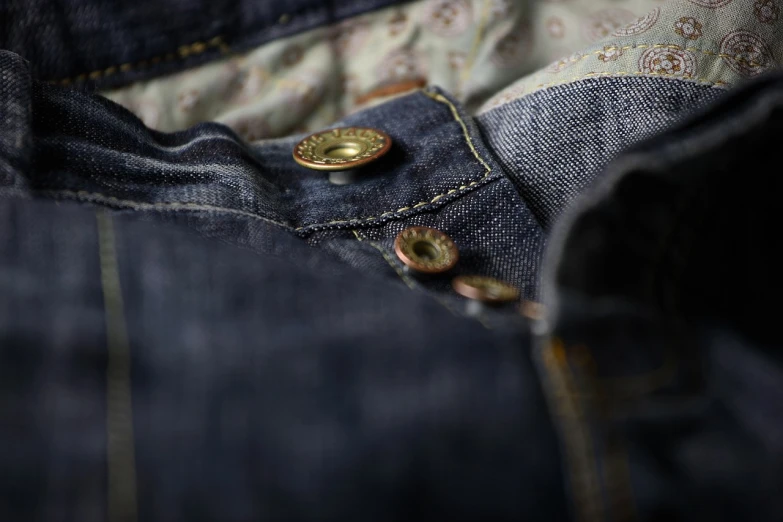 a close up of a pair of jeans, a picture, by Adam Chmielowski, detailed natural lighting, well - detailed outfit, high dof, buttons
