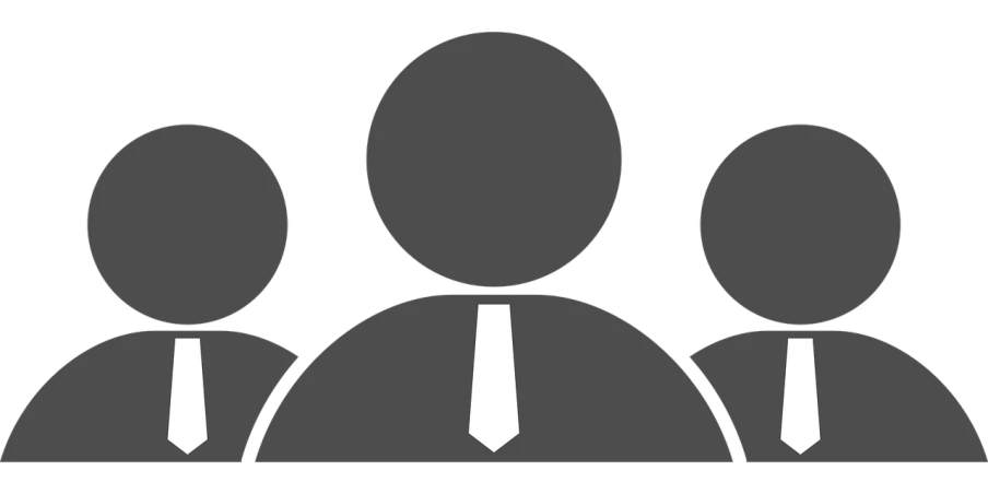 a group of people wearing suits and ties, a black and white photo, pixabay, digital art, flat icon, no - text no - logo, three, customer