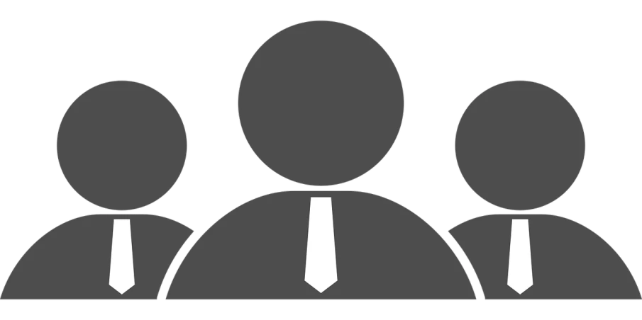 a group of people wearing suits and ties, a black and white photo, pixabay, digital art, flat icon, no - text no - logo, three, customer