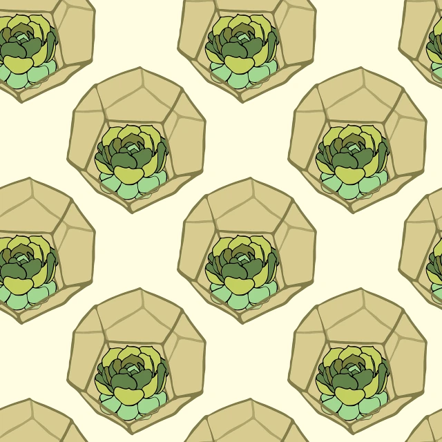 a pattern of a frog with a bow tie, a digital rendering, inspired by Buckminster Fuller, tumblr contest winner, art nouveau, hexagonal planetary space base, plants inside cave, isometric illustration, artichoke