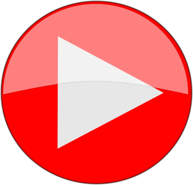 a red and white play button on a black background, a digital rendering, clipart icon, computer generated, triangle inside circle, acrace catoon