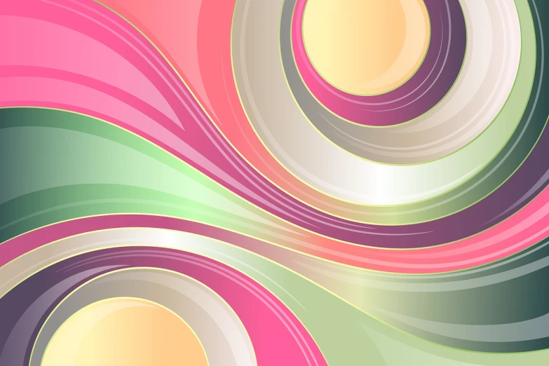 a colorful abstract background with swirls and circles, vector art, tumblr, smooth and clean vector curves, pink and green, glossy surface, smooth illustration