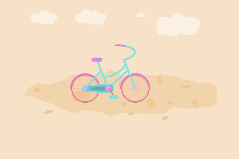 a bicycle that is sitting in the sand, a digital painting, dribble, flat pastel colors, wikihow illustration