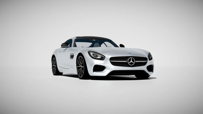 a white mercedes sports car on a white background, polycount contest winner, minimalism, rendered in lumion, front perspective, black on white, video game render