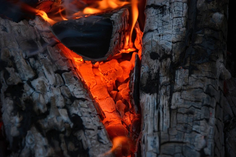 a close up of a burning piece of wood, a picture, by Rodney Joseph Burn, avangard, cinematic shot!, firelight, warmhole