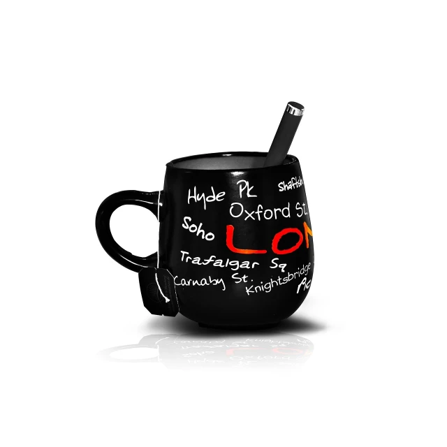 a close up of a coffee cup with a spoon in it, digital art, by Mirko Rački, tumblr, graffiti, blackboard, love os begin of all, england, studio packshot