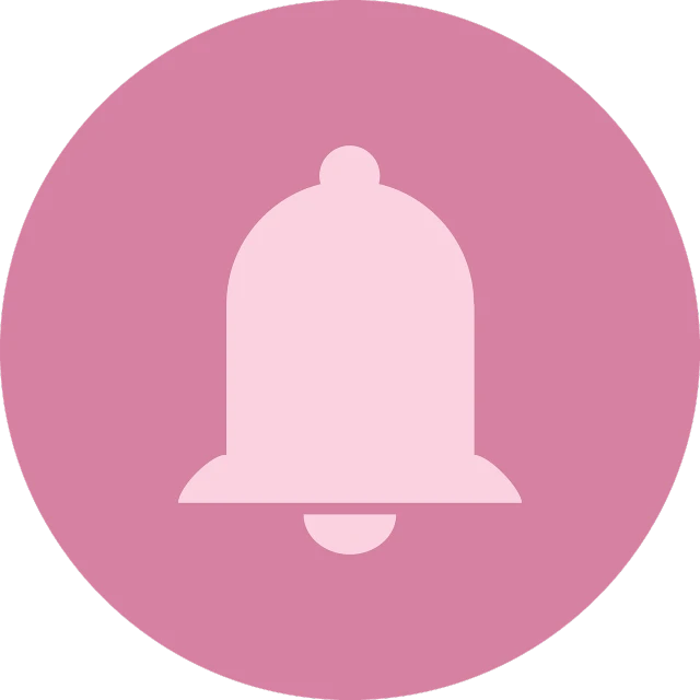a bell icon in a pink circle, a screenshot, by John Button, pixabay, mingei, simple elegant design, back, midnight, 🌸 🌼 💮