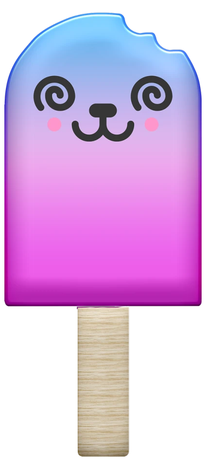 a close up of a popsicle with a face on it, a screenshot, inspired by David B. Mattingly, deviantart, conceptual art, gradient black to purple, full view blank background, libra symbol, gui