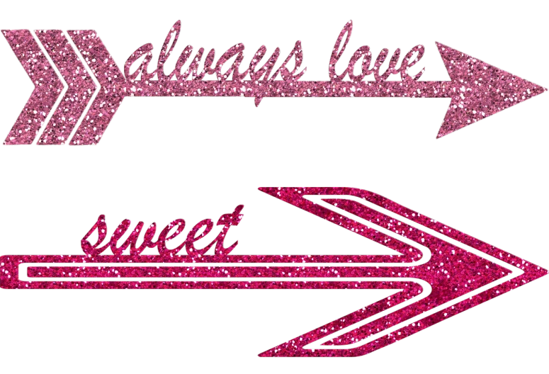 a couple of pink glitter arrows on a black background, vector art, inspired by Peter Alexander Hay, street signs, love is the most relevant theme, far!!!!!!! away, set photo