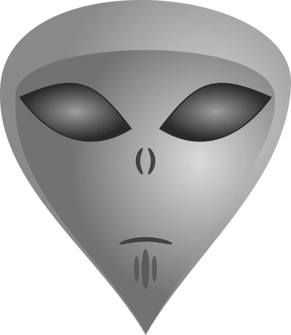 an alien face with black eyes, vector art, by Julian Allen, pixabay, grey metal body, flying saucer, pretty oval face, space probe