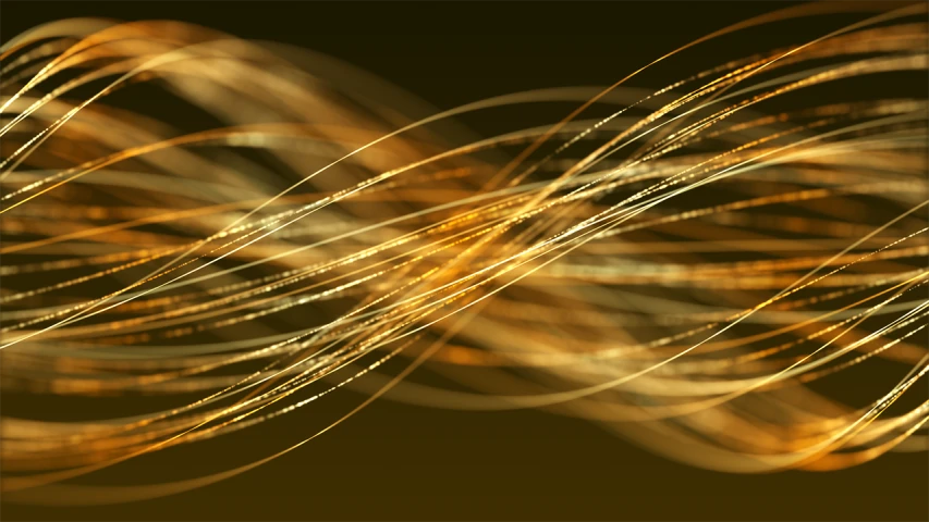 a close up of a cell phone with a blurry background, digital art, digital art, golden curve structure, streak lights, golden ribbons, fiberoptic hair