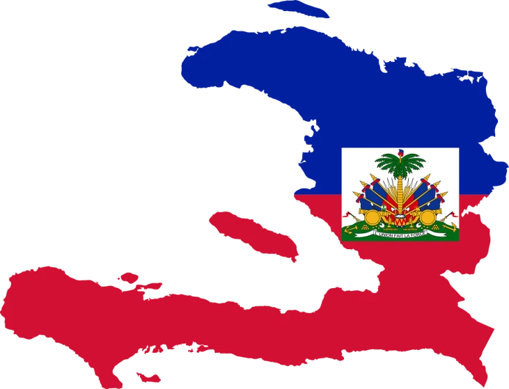 a map of haiti with the flag of the country, a photo, flickr, fine art, cobalt blue and pyrrol red, onyx, a dark, palm