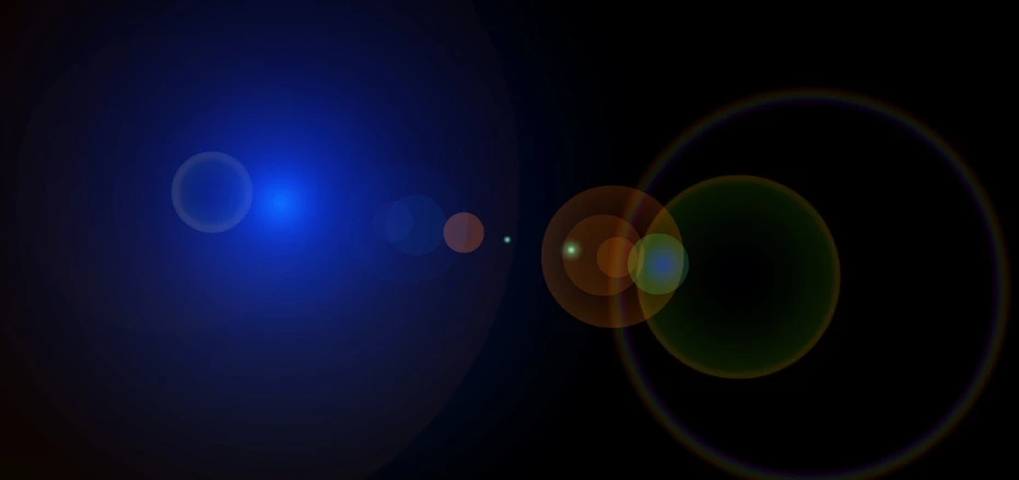 the sun is shining brightly in the dark, a raytraced image, by Niko Henrichon, light and space, lens orbs, opalescent night background, deep blue lighting, colorful lens flares