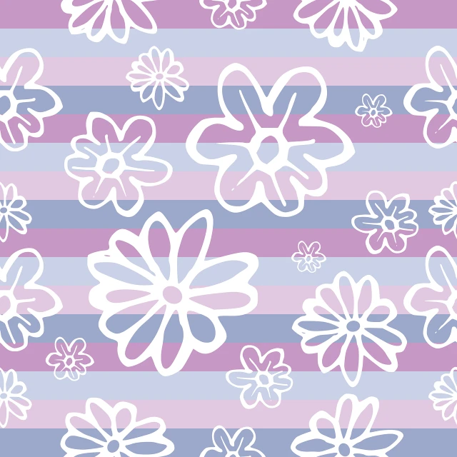 a pattern of flowers on a striped background, vector art, soft lilac skies, blue print, けもの, various posed