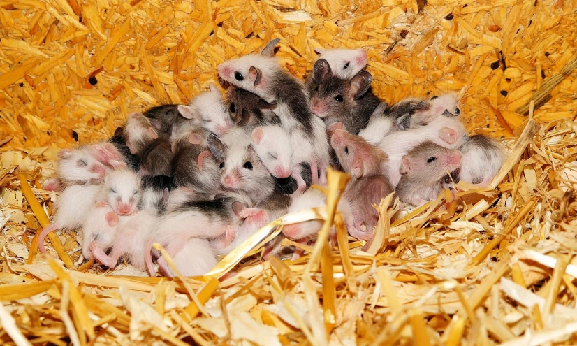 a group of baby hamsters in a pile of hay, a photo, shutterstock, bauhaus, feathered mouse cavalry, wallpaper - 1 0 2 4, neuroscience, computer mouse