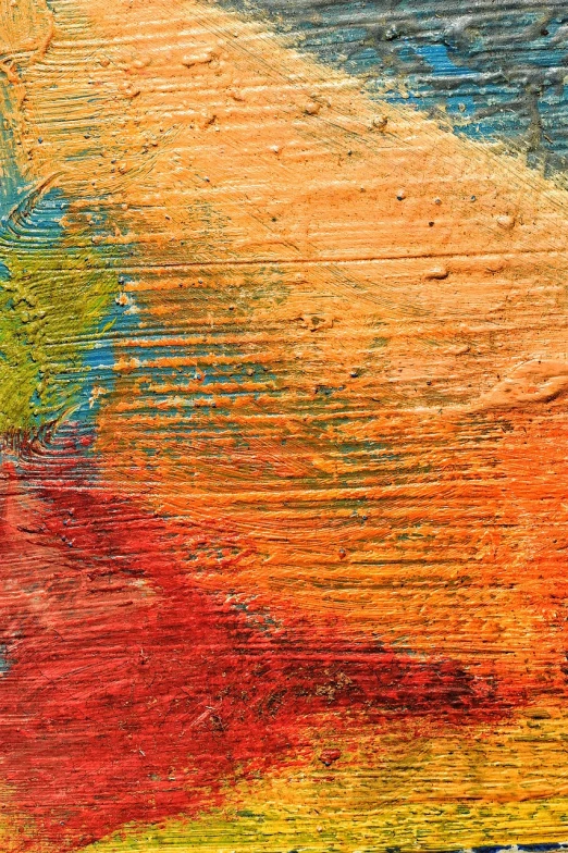 a close up of a painting on a wooden surface, an abstract painting, by Richard Carline, shutterstock, action painting, warm saturatured colors, best on adobe stock, rich vibrant detailed textures, seen from above