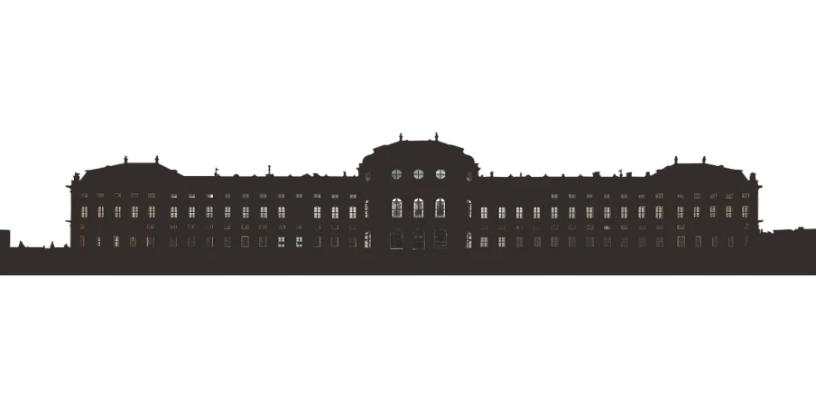 a large building with a clock on top of it, a digital rendering, inspired by Anna Füssli, detailed silhouette, front orthographic, royal palace, freddy mamani silvestre facade