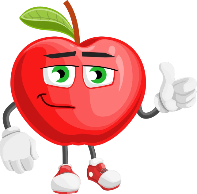 a cartoon apple giving a thumbs up, vector art, pixabay, figuration libre, forest gump tomato body, digital art - w 640, avatar image, menacing pose