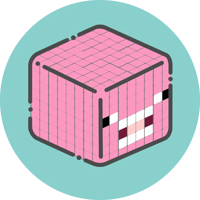 a pink cube sitting on top of a blue circle, pixel art, inspired by Kubisi art, pixel art, ahegao face, 3 d vector, all enclosed in a circle, cubic blocks stripes