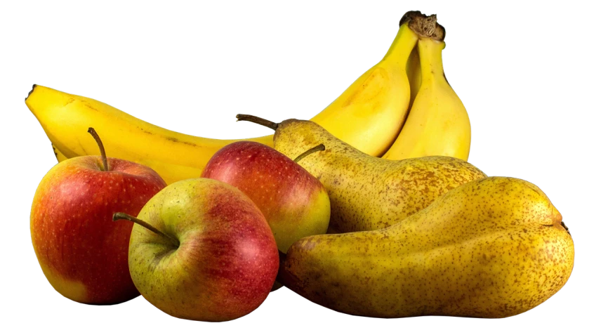a bunch of bananas and apples sitting next to each other, a still life, pexels, realism, istockphoto, with a black background, background image, cutout