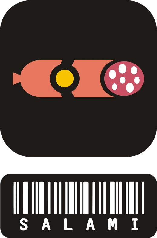 a barcode with a sausage and eggs on it, concept art, inspired by Ivan Generalić, pixabay, mingei, in a nuclear submarine, pepperoni, pink iconic character, cell biology