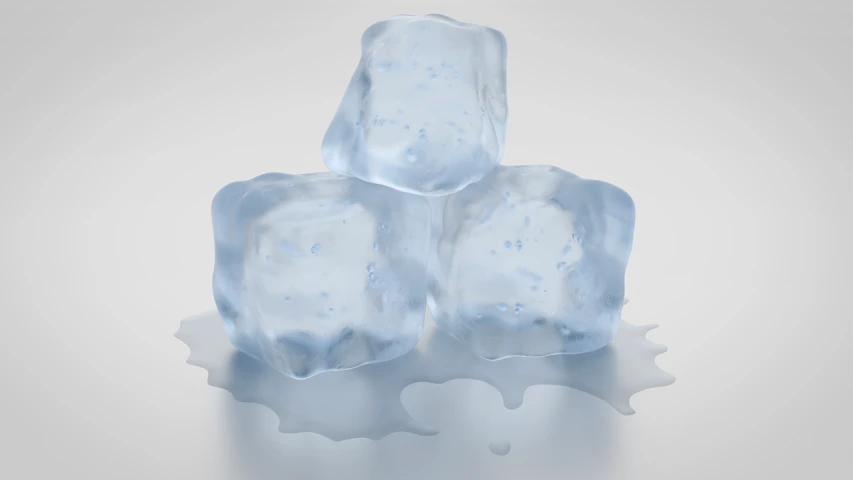 a group of ice cubes sitting on top of a table, a 3D render, shutterstock, puddles, version 3, stock photo