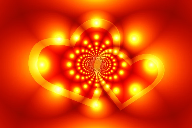 a computer generated image of a heart, by Jon Coffelt, pixabay, computer art, orange lights, goddess of love, light circles, !!! very coherent!!! vector art