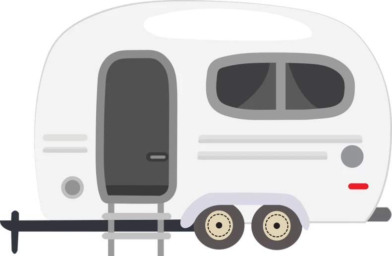 a white trailer with a black door, a digital rendering, pixabay, minimalism, camping, cartoonish vector style, wheel, profile shot