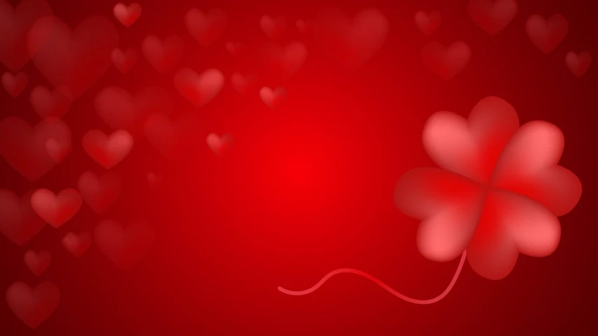 a red background with hearts and a four leaf clover, romanticism, balloon, dark smooth background, red wires wrap around, beautiful and smooth soft light