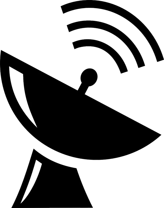 a black and white image of a satellite dish, an illustration of, pixabay, computer art, wifi icon, horn, .eps, black-and-white